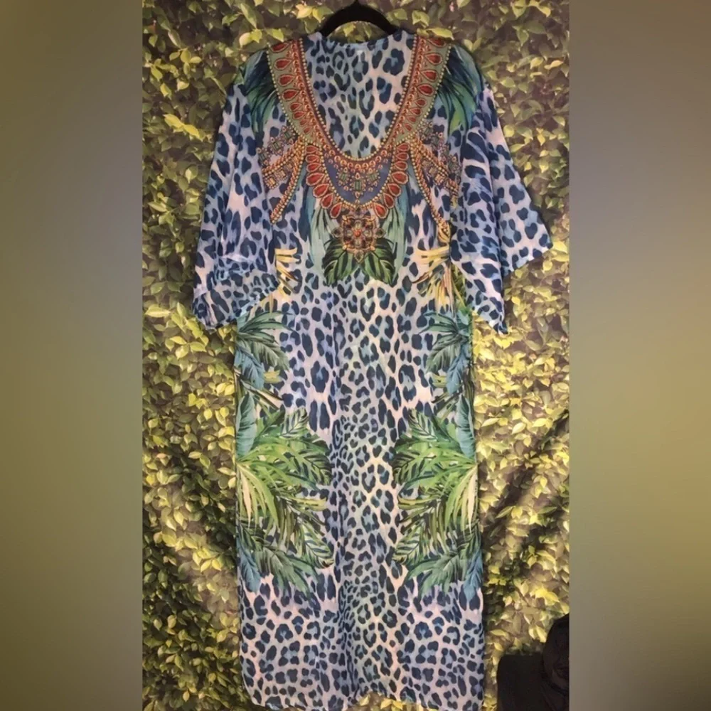 Vibrant Blue Animal Print Kaftan